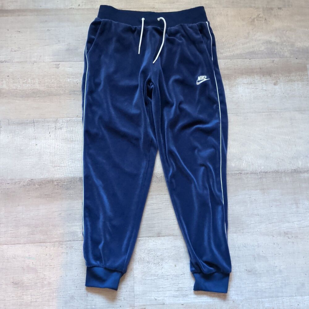 Nike Velour Track Pants Womens SZ S Navy Blue Slim Packets Gym Active Casual